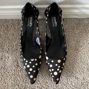 Coach and Four Black and Gold Polka Dot Kitten Heels